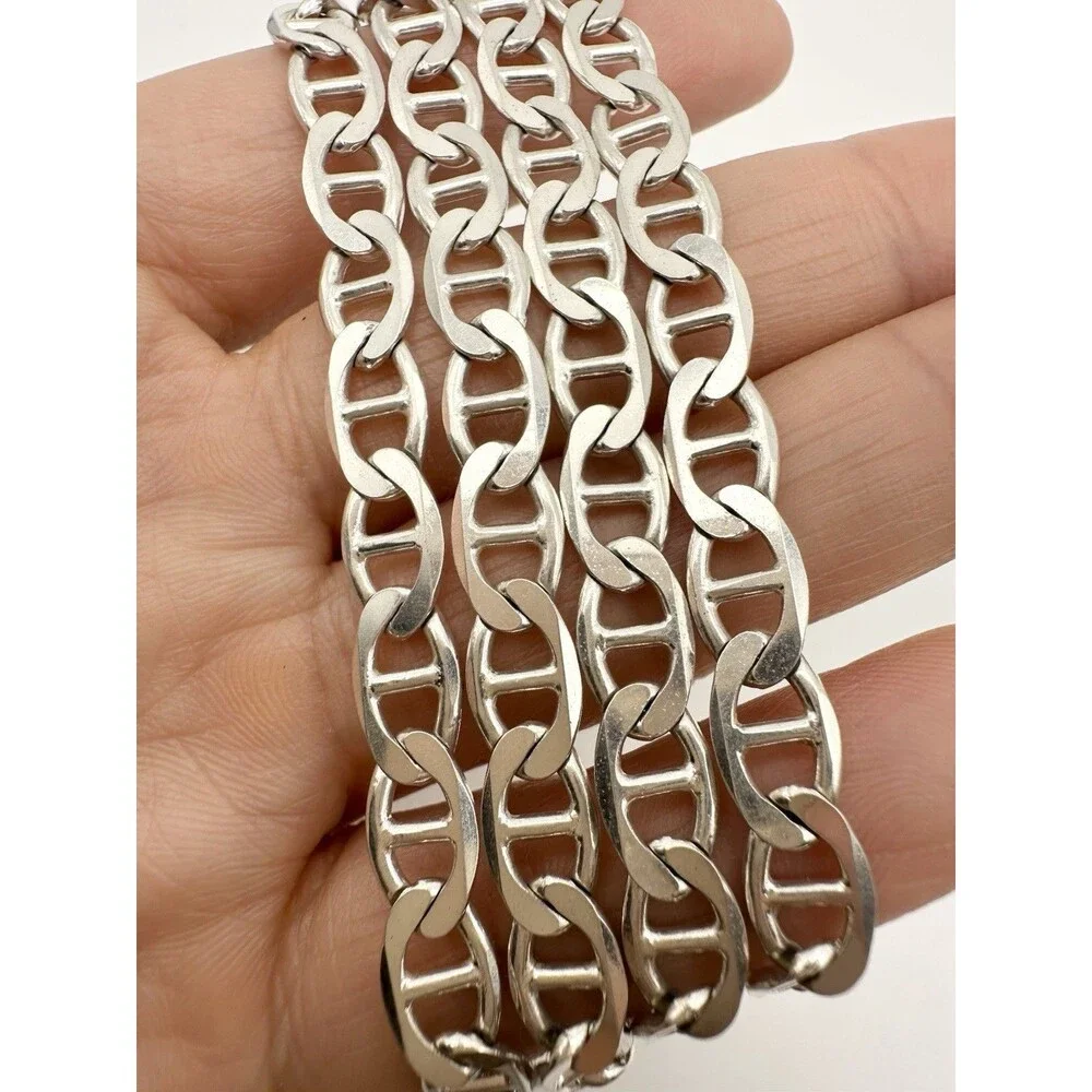 925 Sterling Silver Italy Flat Mariner Link Chain Necklace 6mm 24”